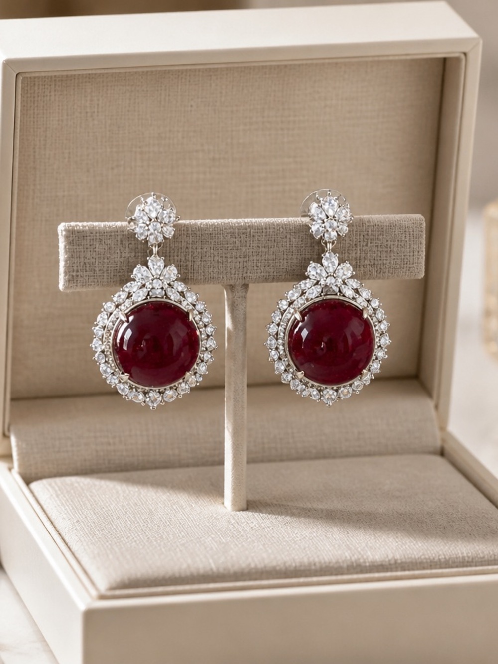 Vintage Ruby & Diamond Halo Drop Earrings